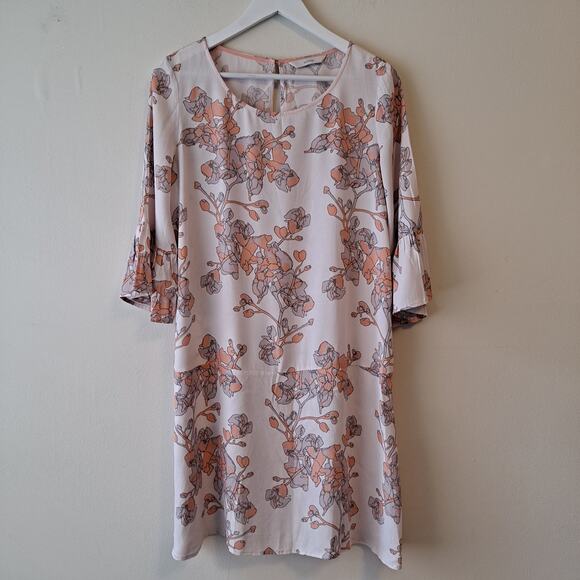 Numph Light Plush Pink Floral Crewneck Peplum Dress with Bell Sleeves - Picture 6 of 14